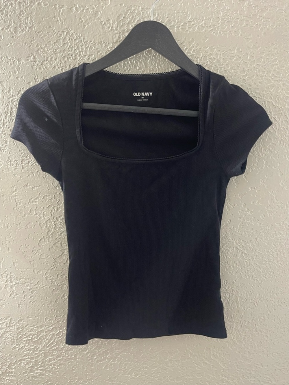 Old Navy Black Square-Neck Ribbed Short Sleeve Top